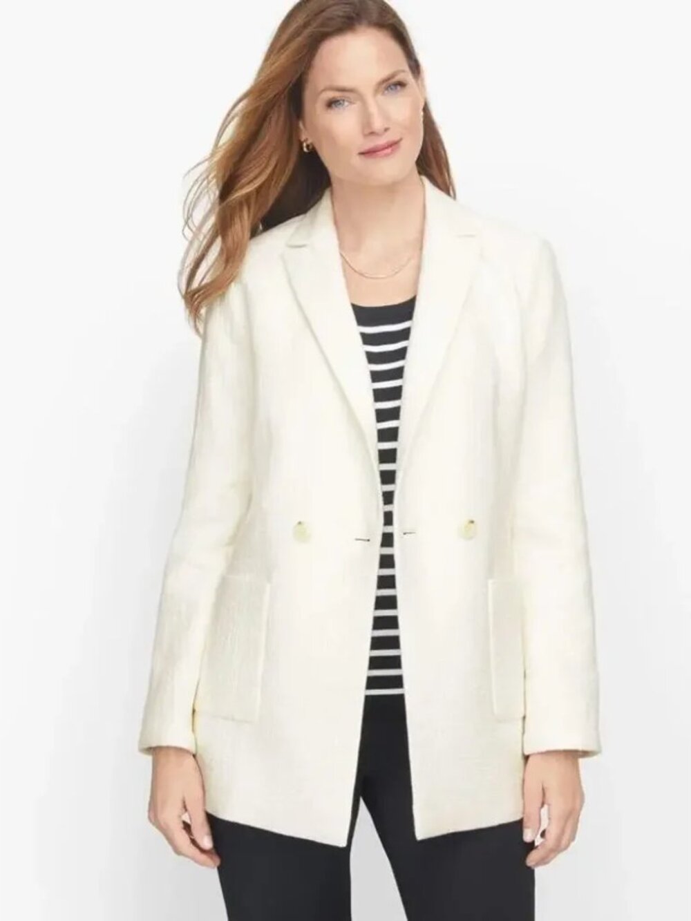 Talbots NWOT Womens Off White Textured Gauze Double Breasted Cotton Blazer sz 6